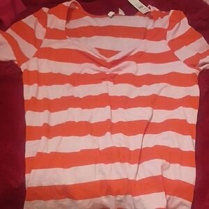 Cato Orange and Pink Striped Short Sleeve Top